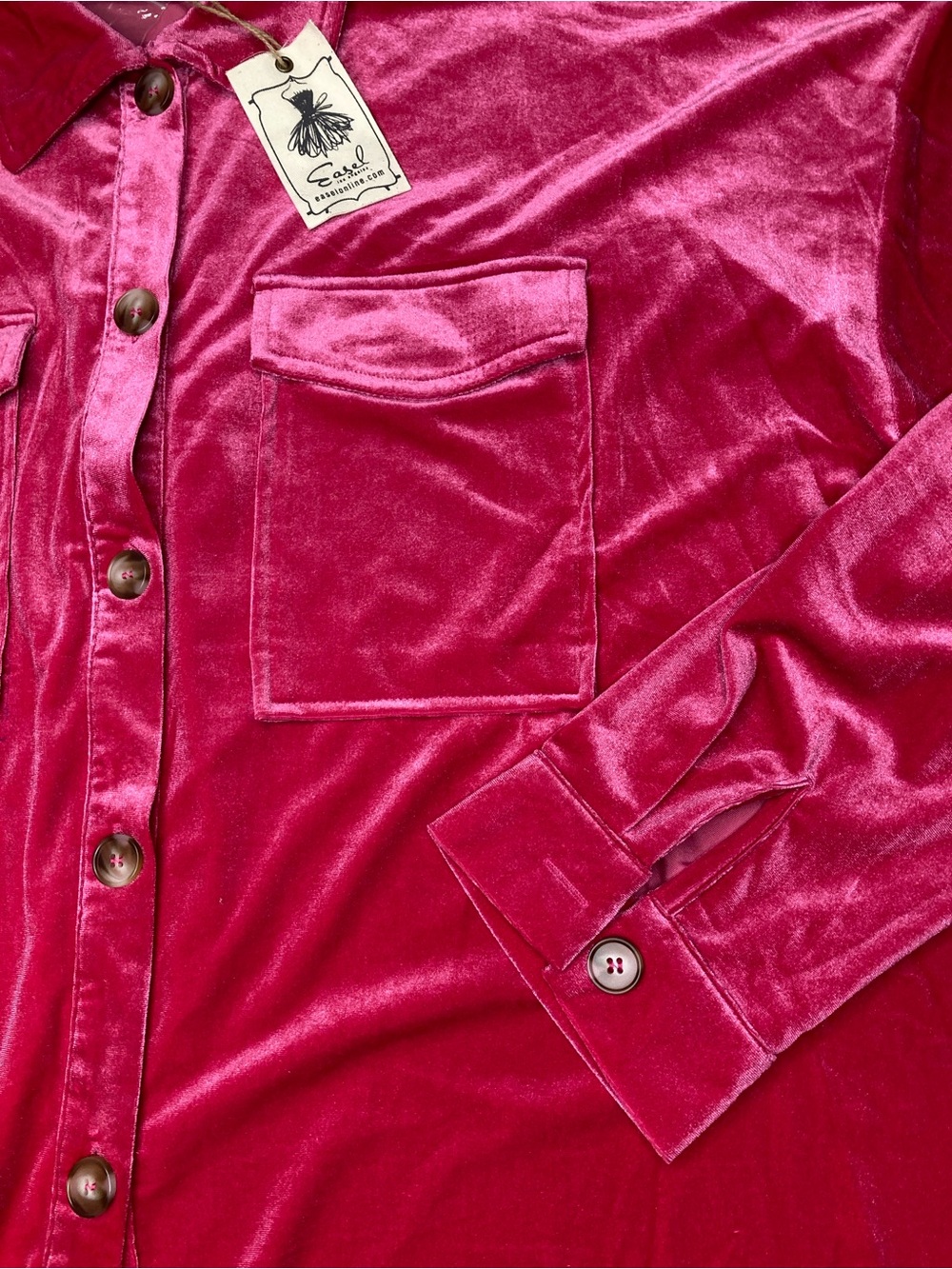 Easel NWT 1X Raspberry Pink Velvet Button Front Shacket Jacket - Picture 4 of 7
